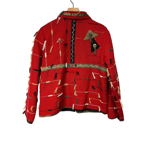 90s Orvis Cotton Tapestry Funky Artsy Jacket Red Tribal Button Up Women’s Large - Picture 5 of 15